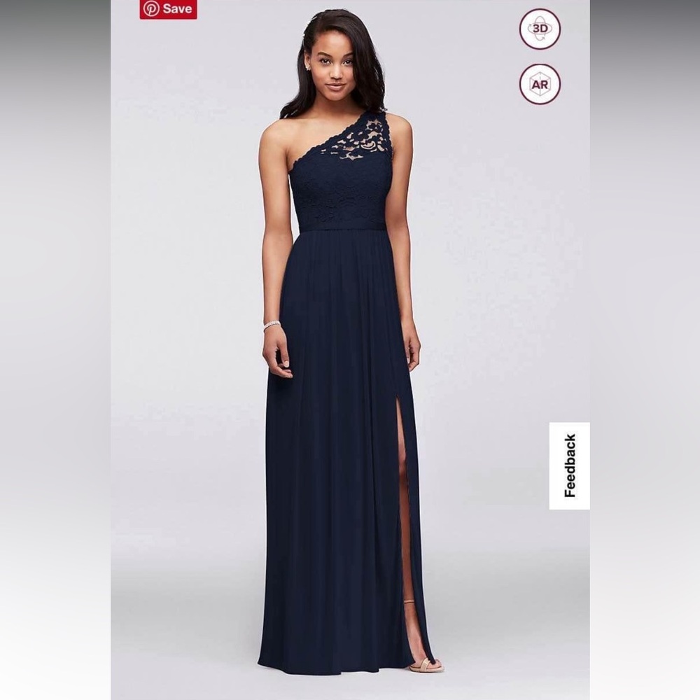 David's Bridal Lace One-Shoulder Formal/Bridesmaid Dress in Navy Blue